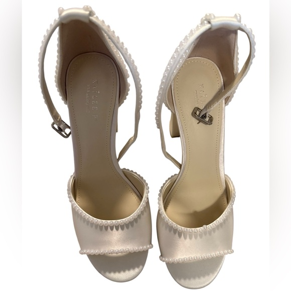 Kailee P. Satin Block Heel Wedding Bridal Sandals with Mini Pearls - Picture 7 of 15